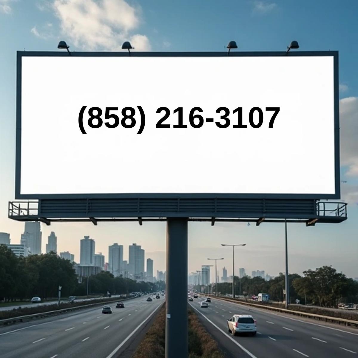 (858) 216-3107 on billboard
