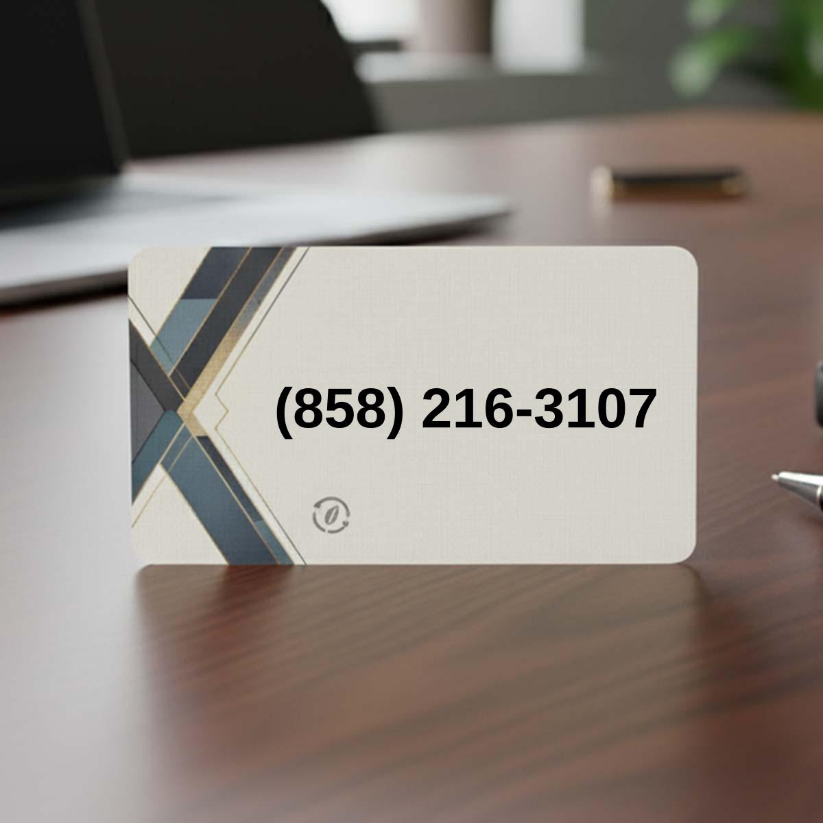 (858) 216-3107 on business card