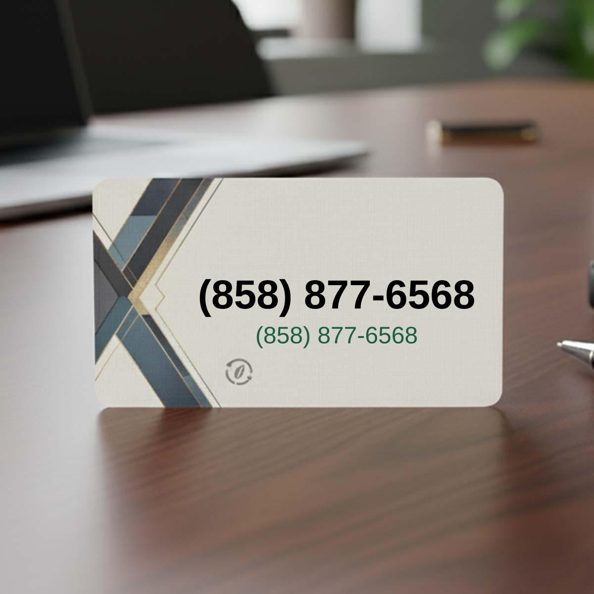(858) 877-6568 on business card