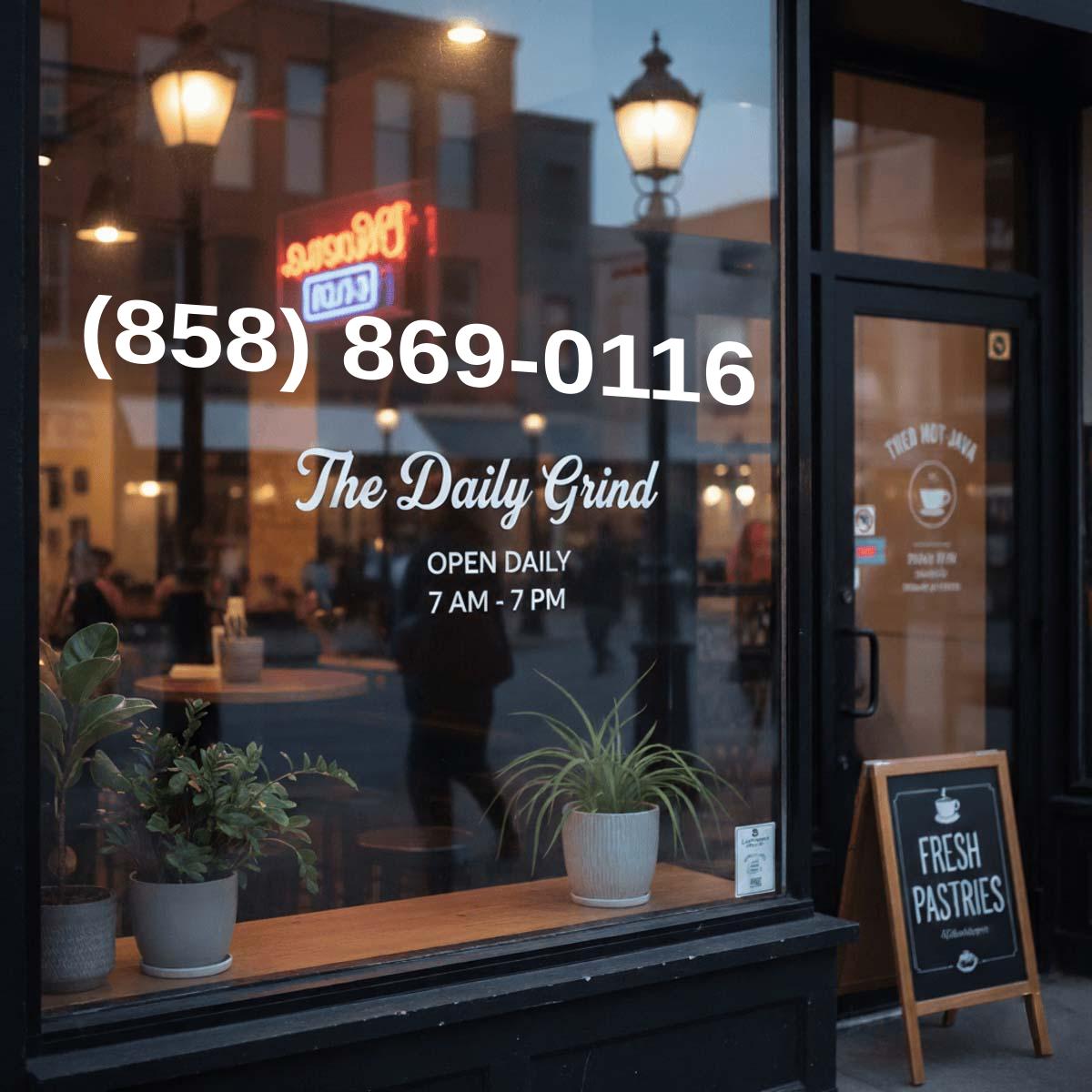 (858) 869-0116 on storefront