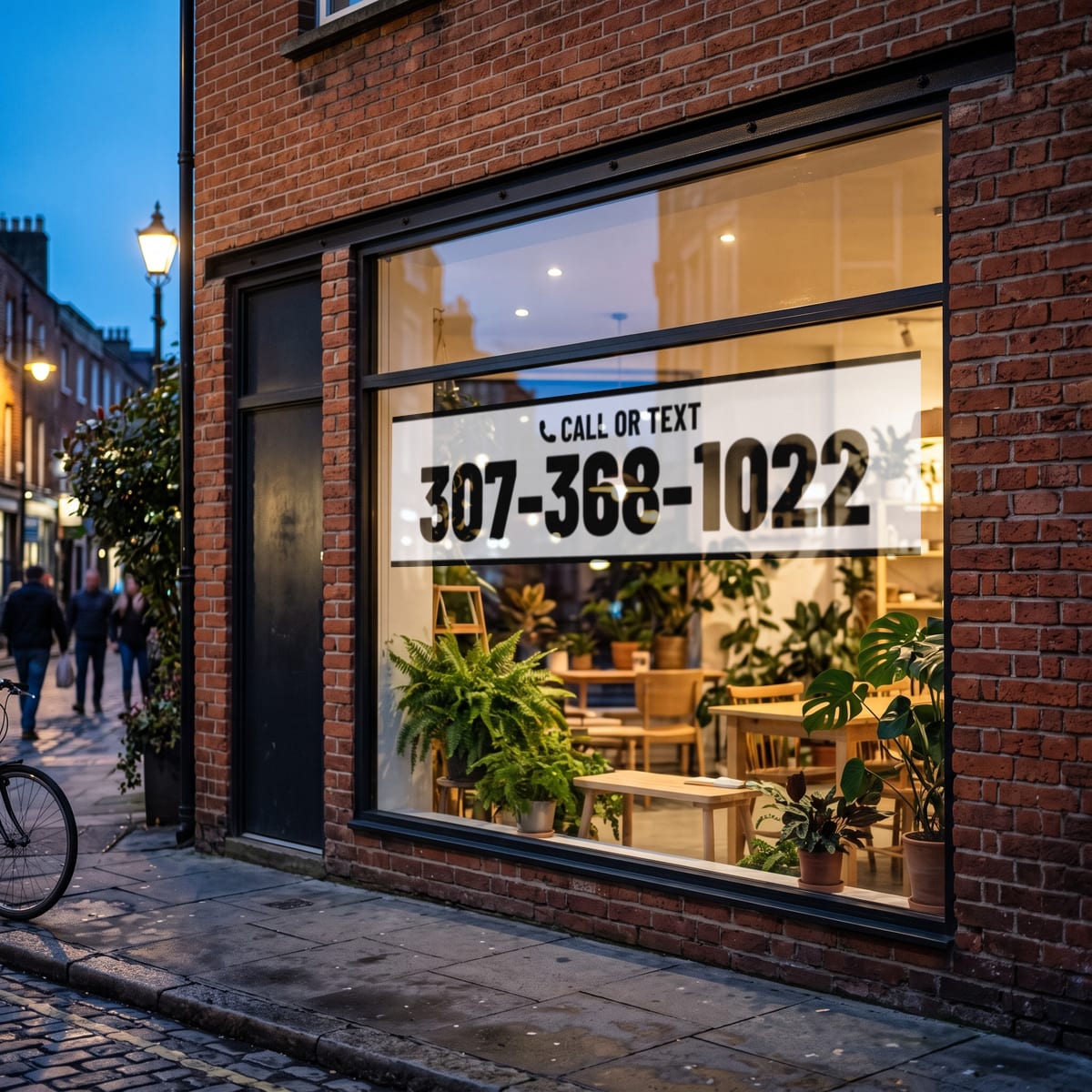 (307) 368-1022 on a shop window