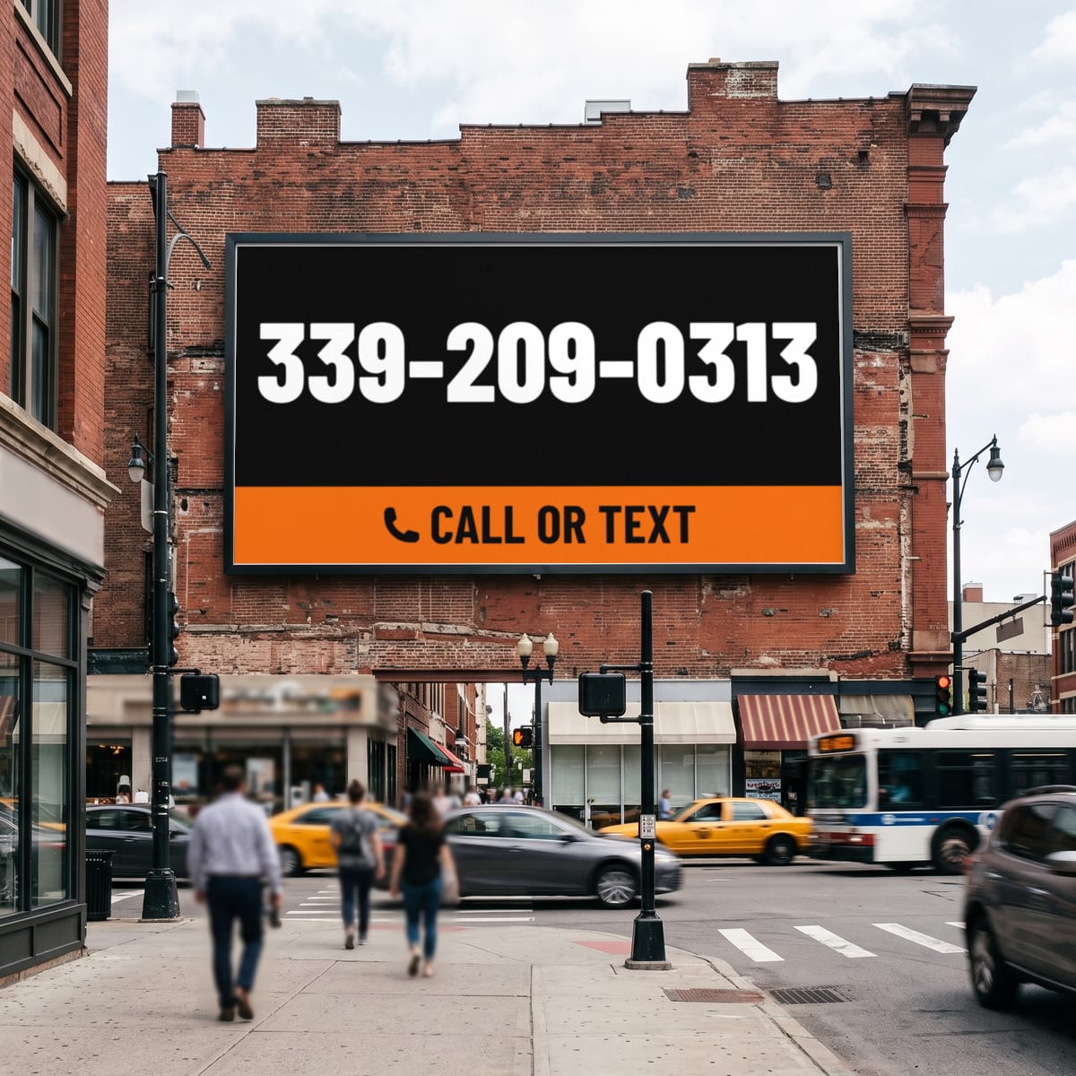 (339) 209-0313 on a billboard