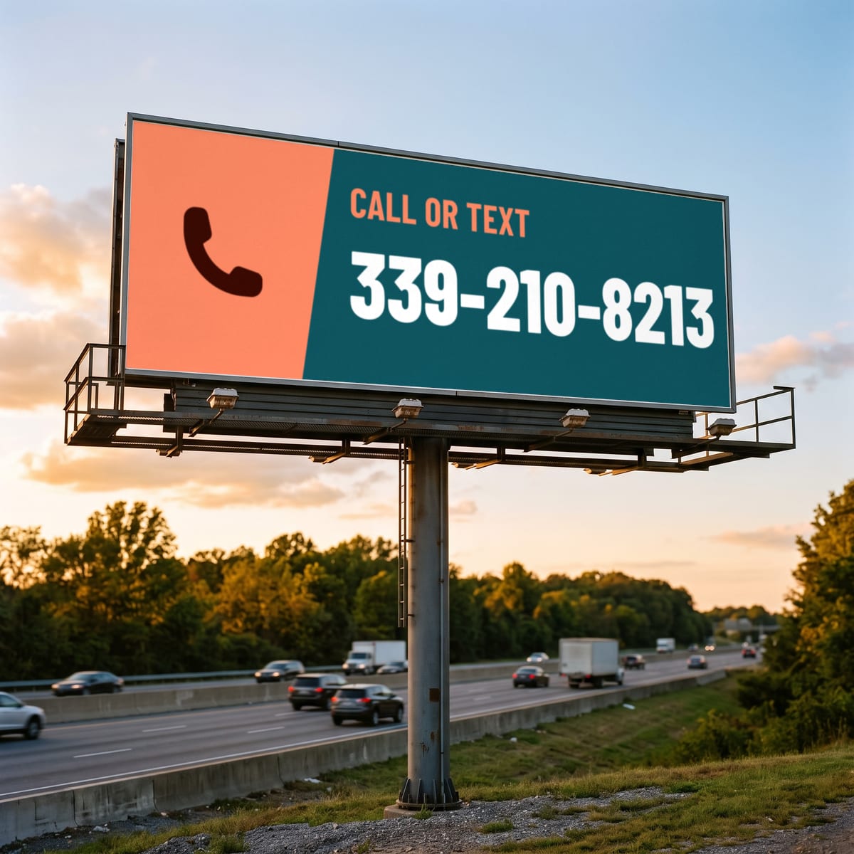 (339) 210-8213 on a billboard