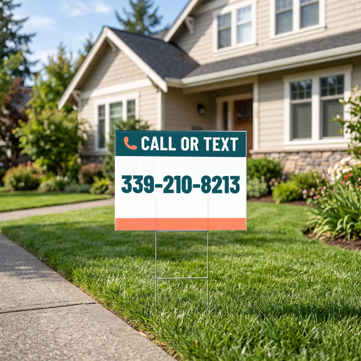 (339) 210-8213 on a yard sign