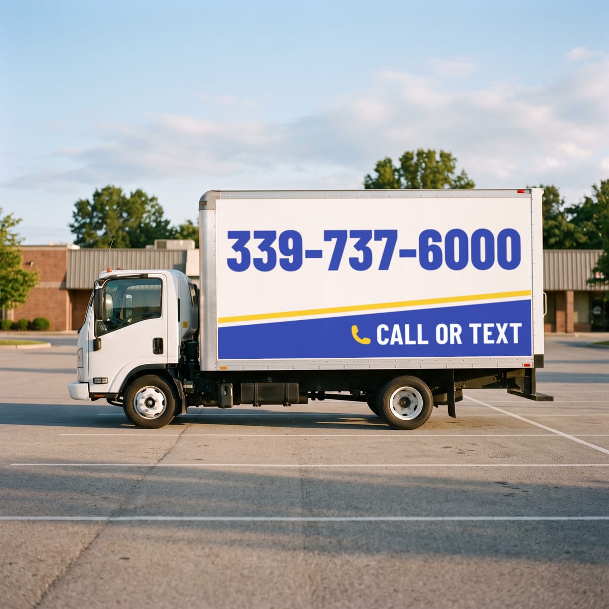 (339) 737-6000 painted on a work van