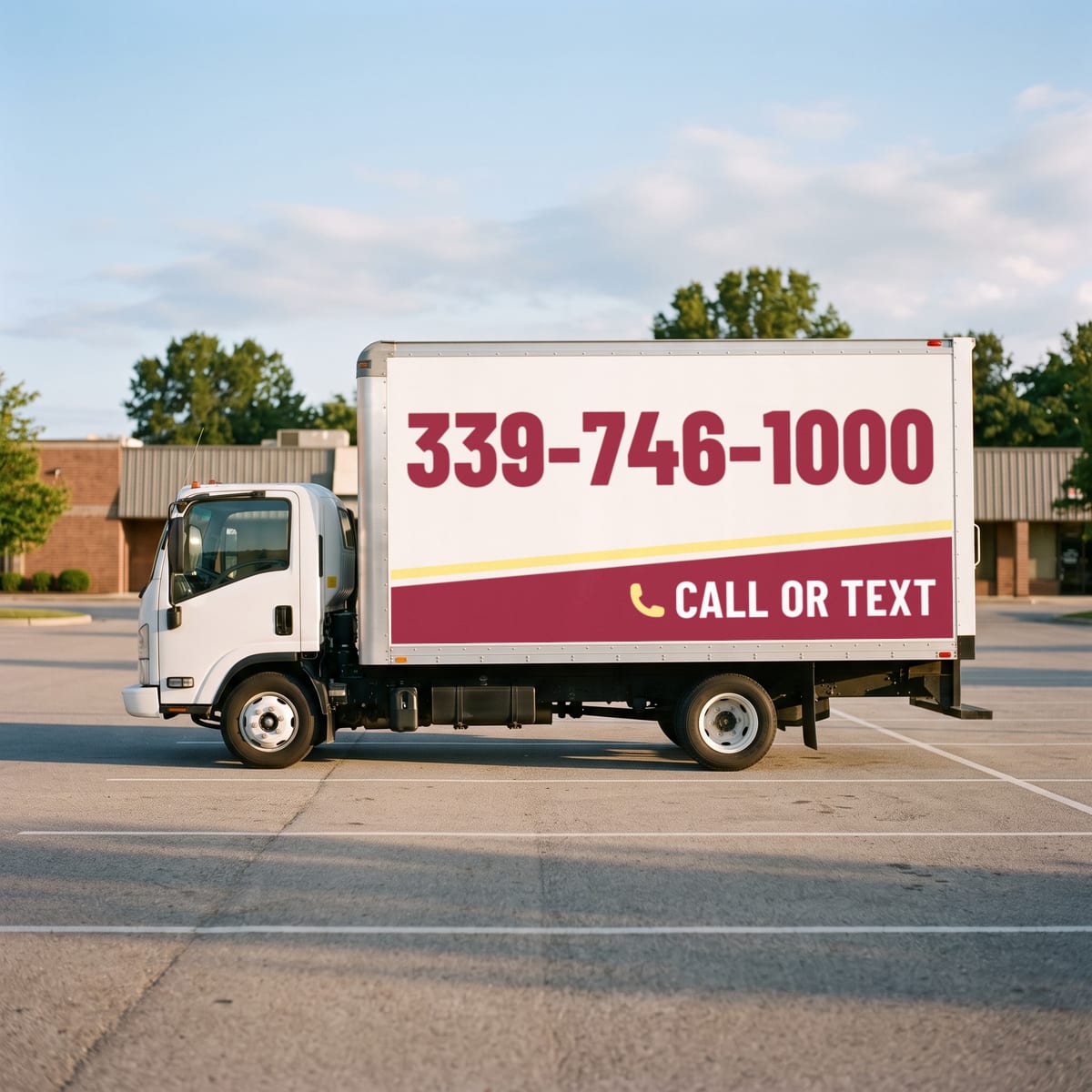 (339) 746-1000 painted on a work van