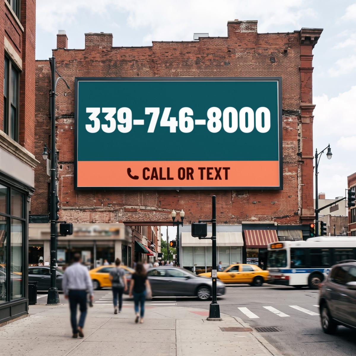 (339) 746-8000 on a billboard
