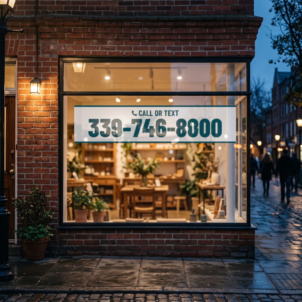 (339) 746-8000 on a shop window