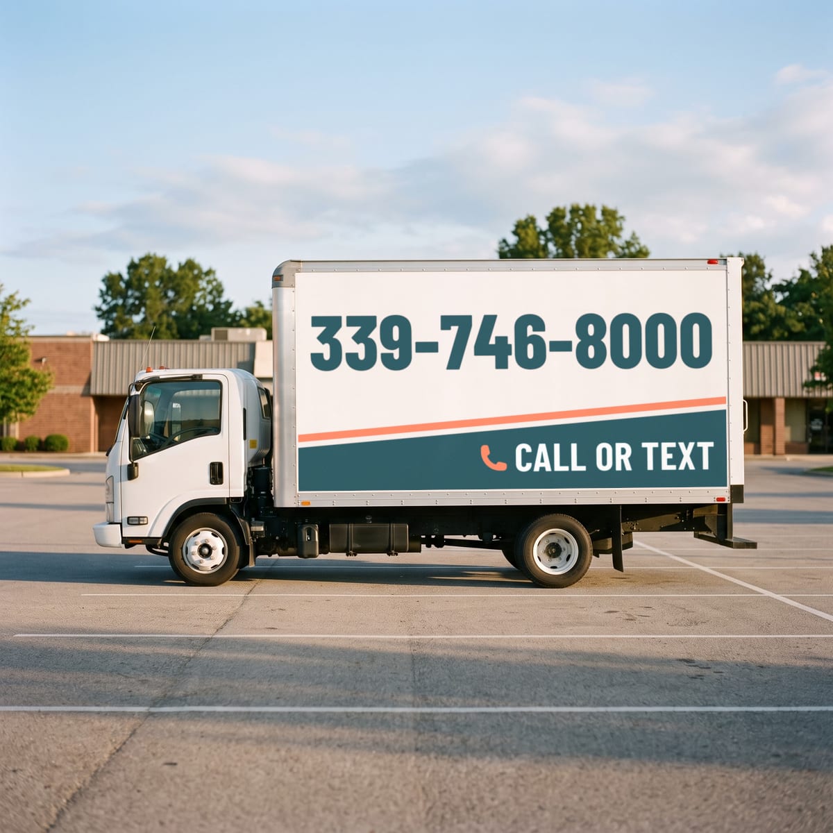 (339) 746-8000 painted on a work van