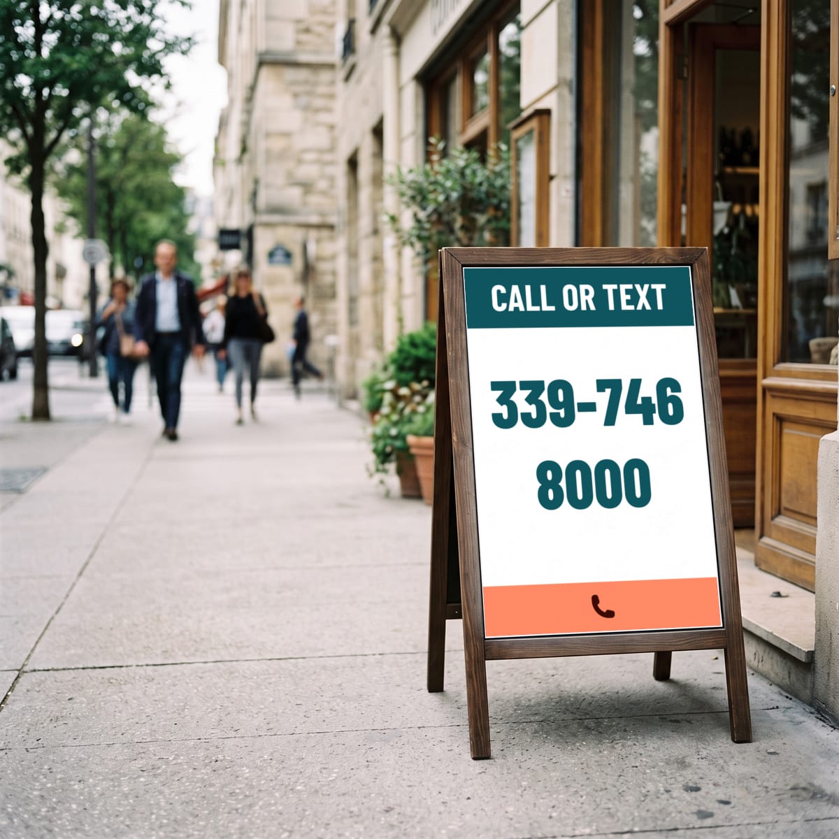 (339) 746-8000 on a yard sign