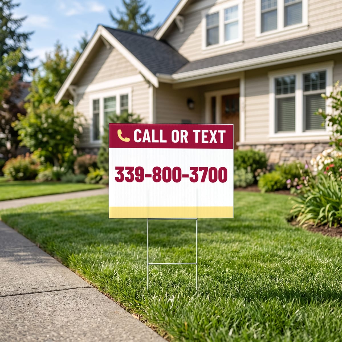 (339) 800-3700 on a yard sign