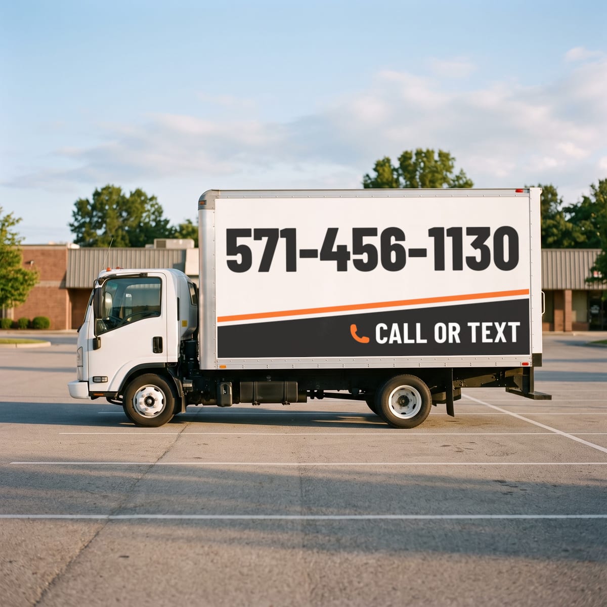 (571) 456-1130 painted on a work van