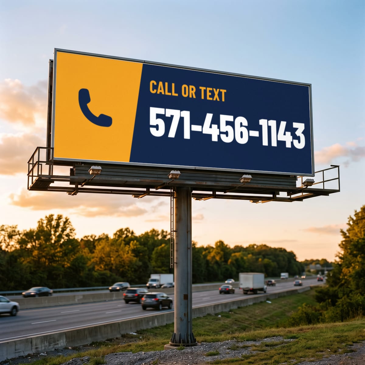 (571) 456-1143 on a billboard