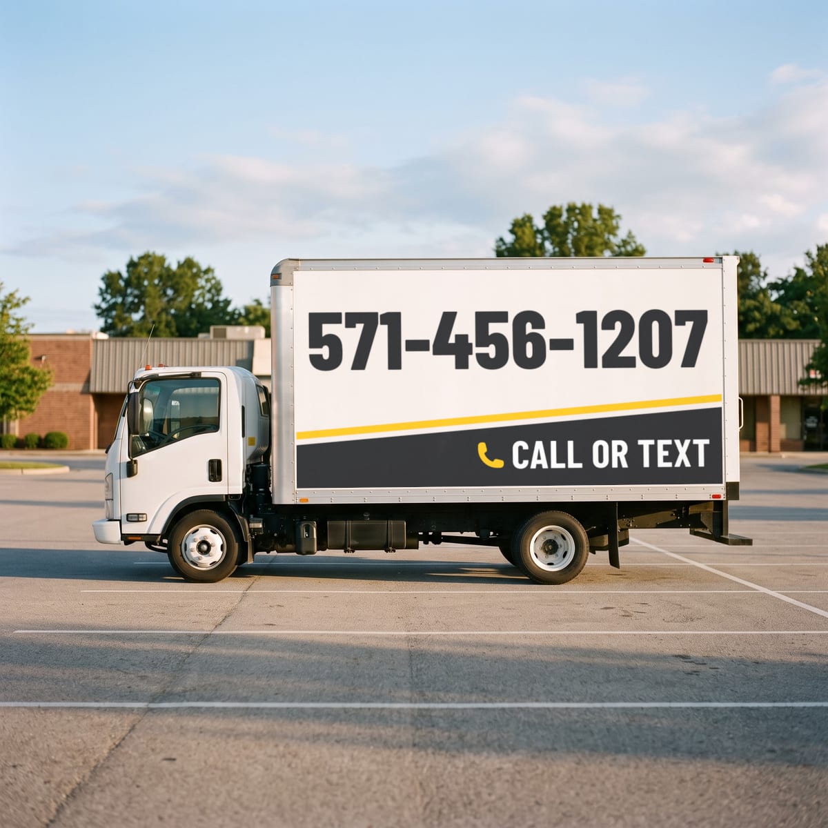 (571) 456-1207 painted on a work van
