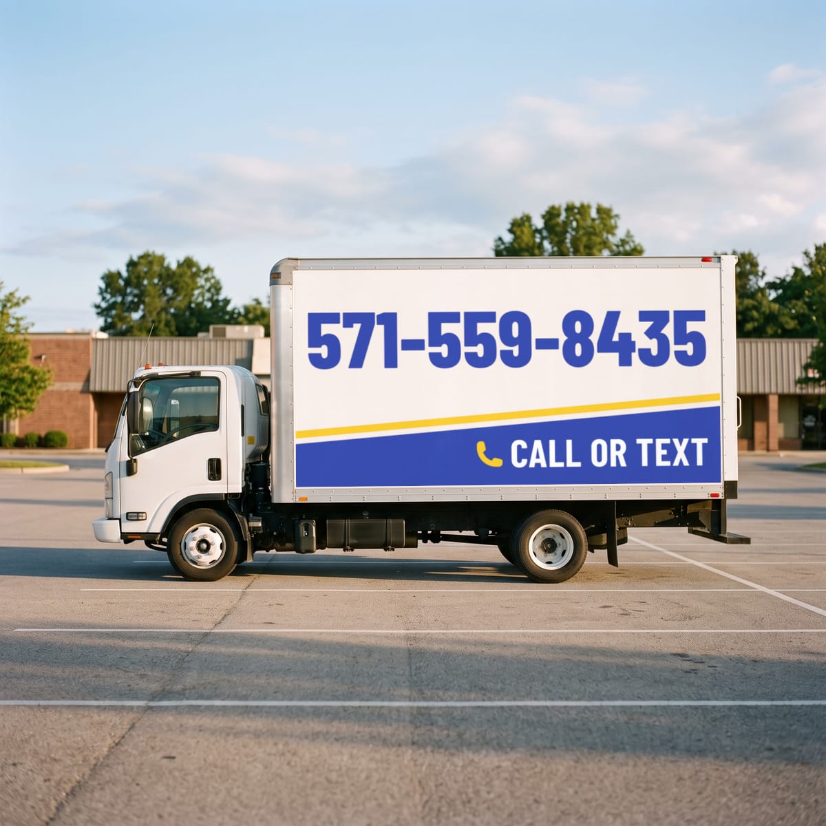 (571) 559-8435 painted on a work van