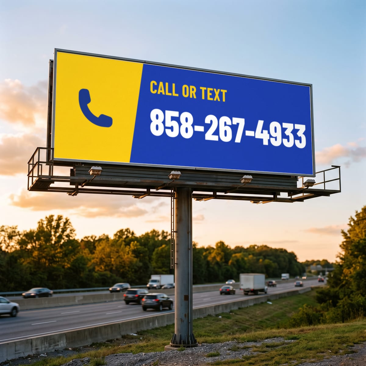 (858) 267-4933 on a billboard