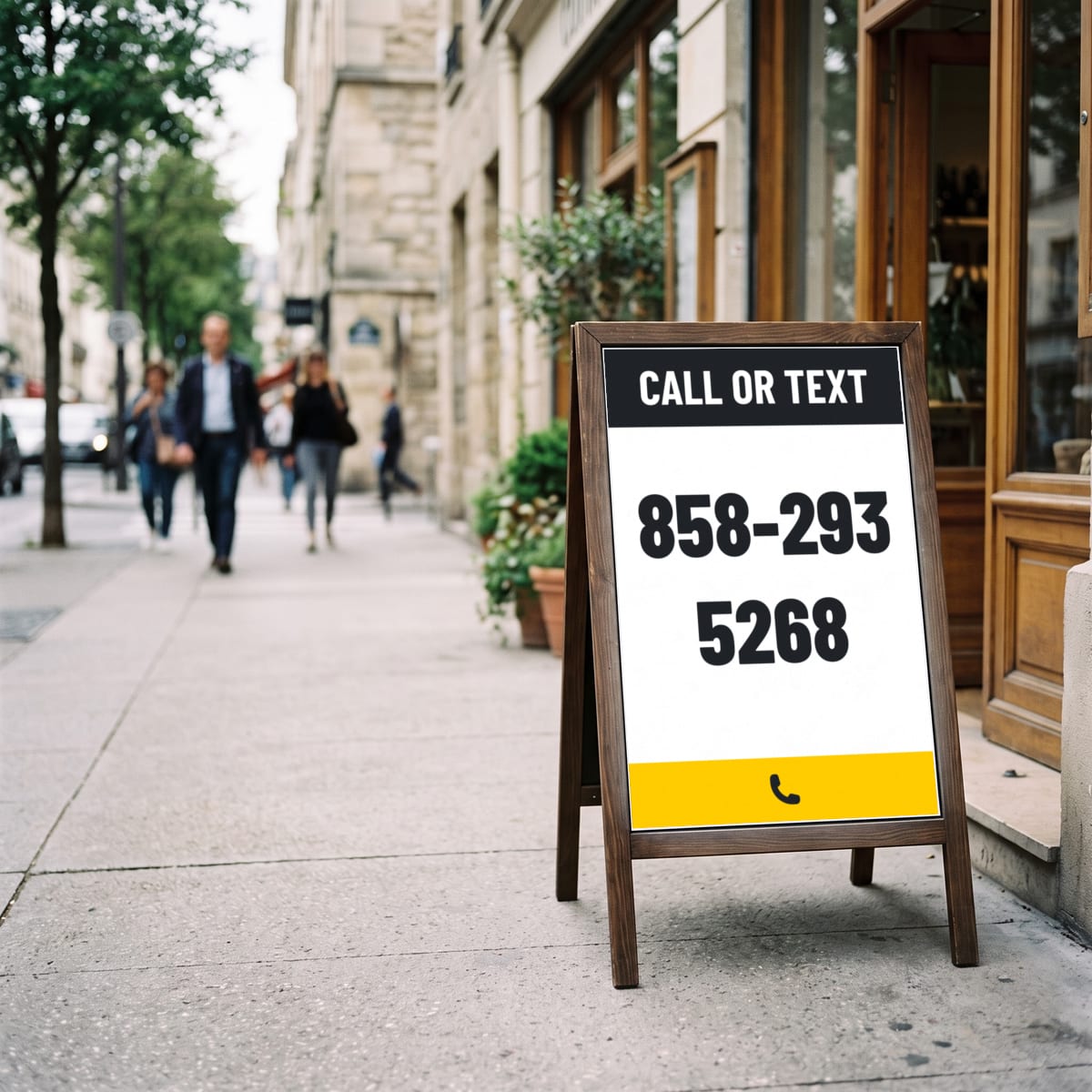(858) 293-5268 on a yard sign