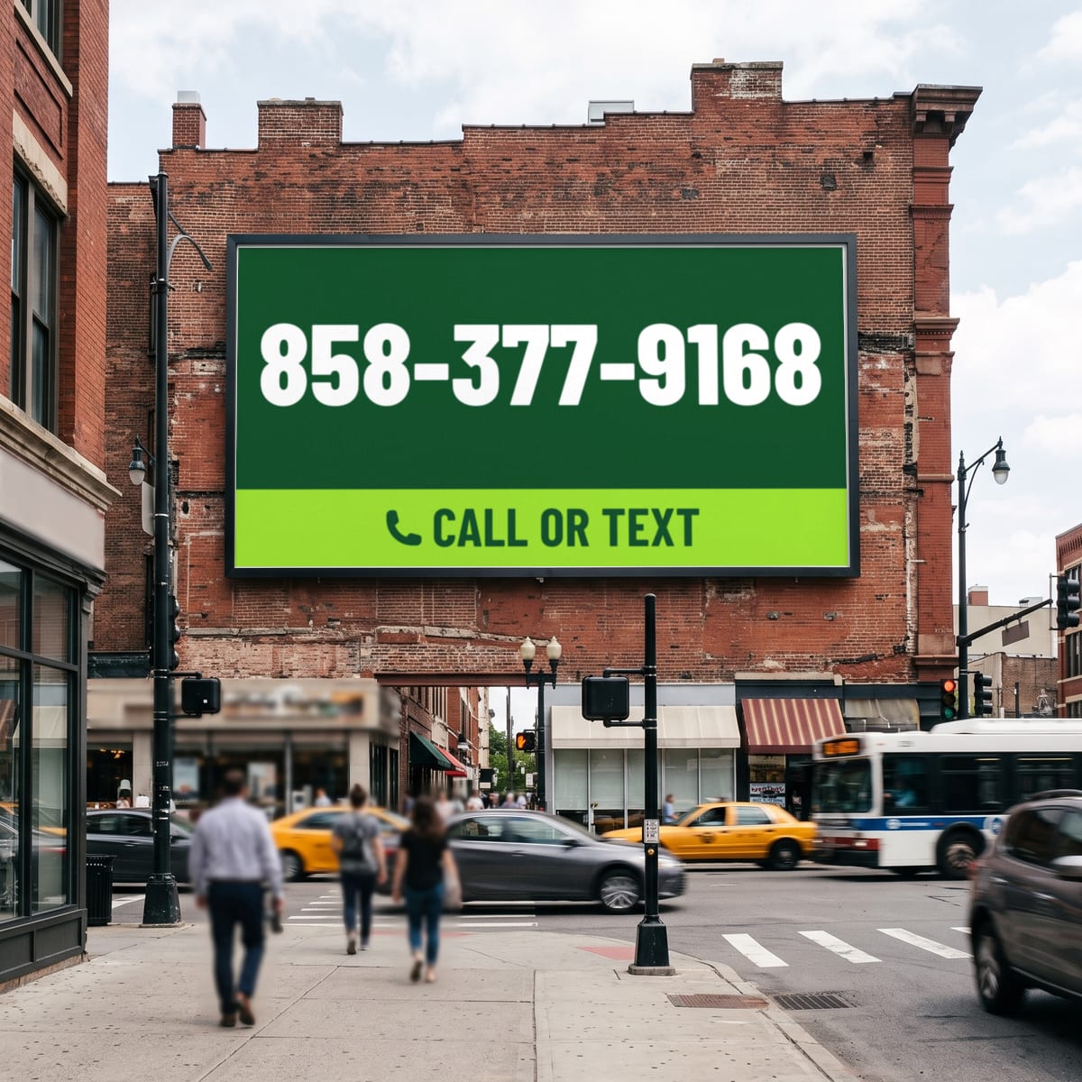 (858) 377-9168 on a billboard