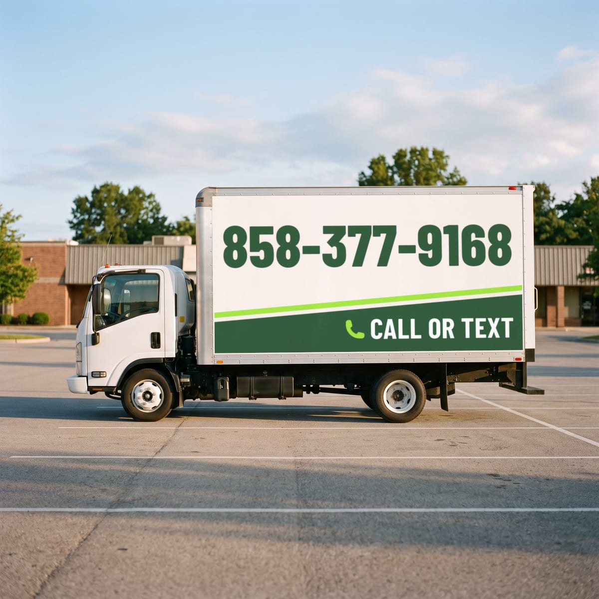 (858) 377-9168 painted on a work van