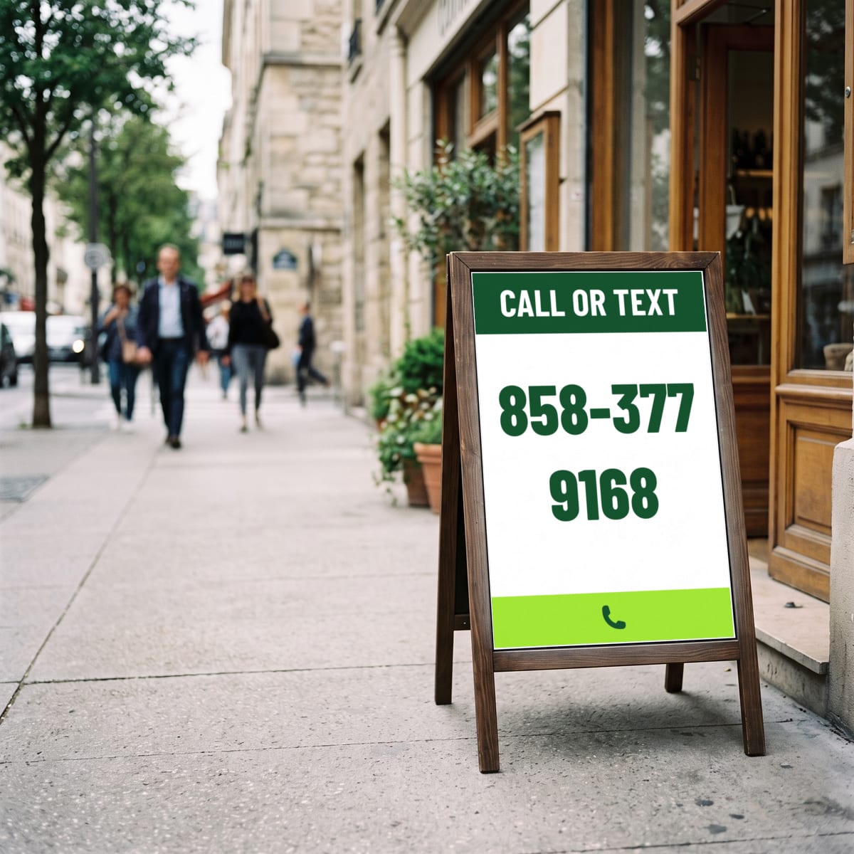 (858) 377-9168 on a yard sign