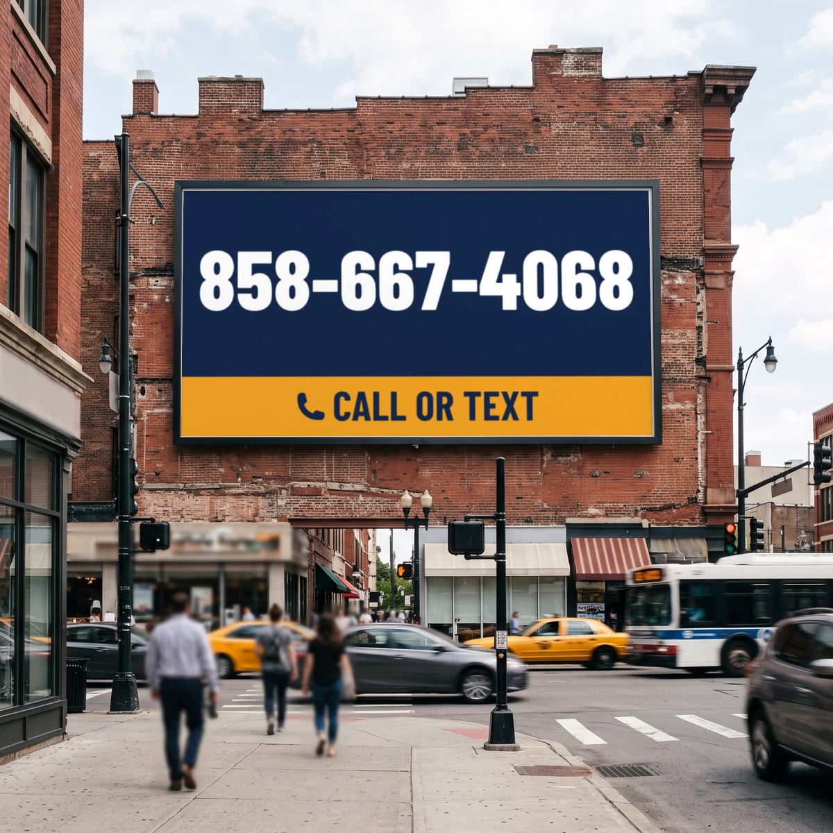 (858) 667-4068 on a billboard