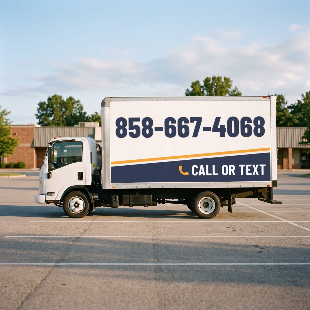 (858) 667-4068 painted on a work van