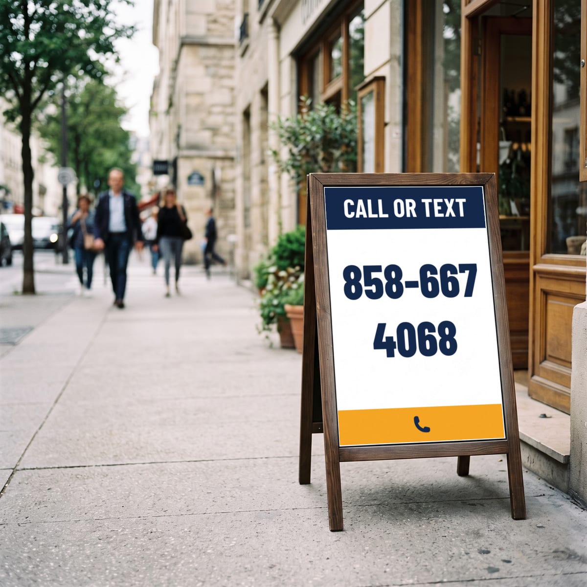 (858) 667-4068 on a yard sign